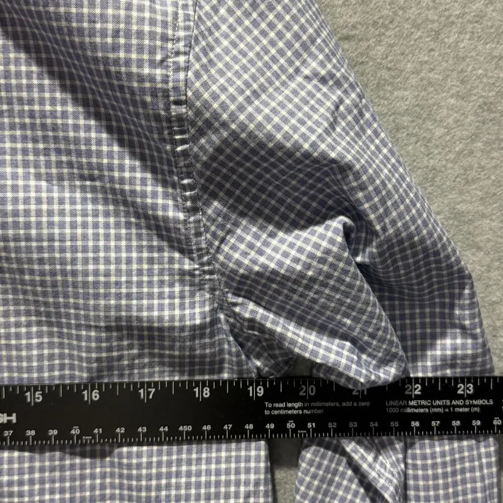 Banana Republic Mens S Slim Fit Blue Plaid Dress Shirt 100% Cotton Long Sleeve